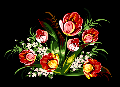 Beautiful flower retro vector graphics 05  