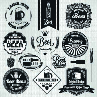 Black and white beer labels vector  