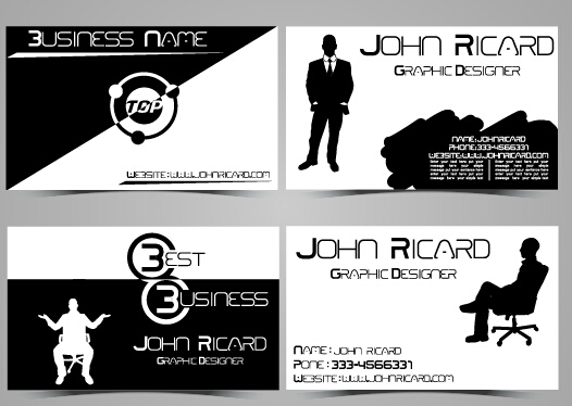 Black and white style people business cards vector 04  