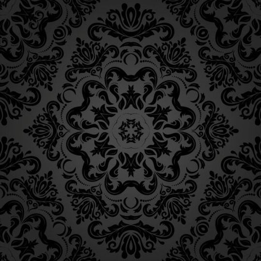 Черный Цветочный декоративный узор Векторный материал 02  