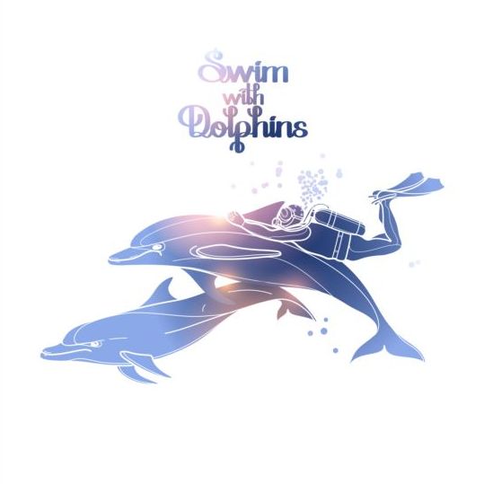 Blauer Delfin mit sommerlichem Hintergrundvektor 08  