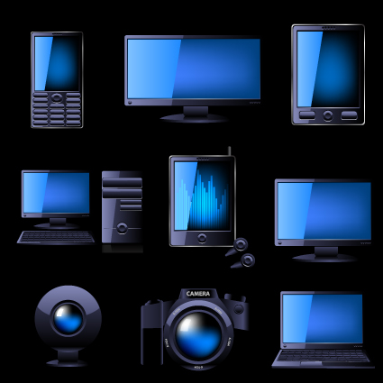 Different Blue icons Appliances design vector 01  