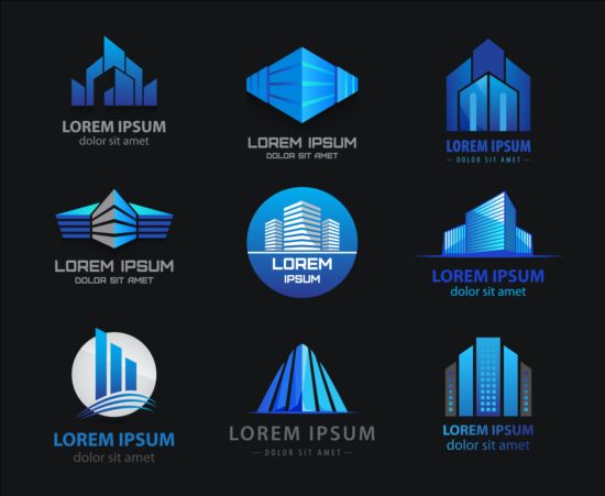 Blue style building logo vector  
