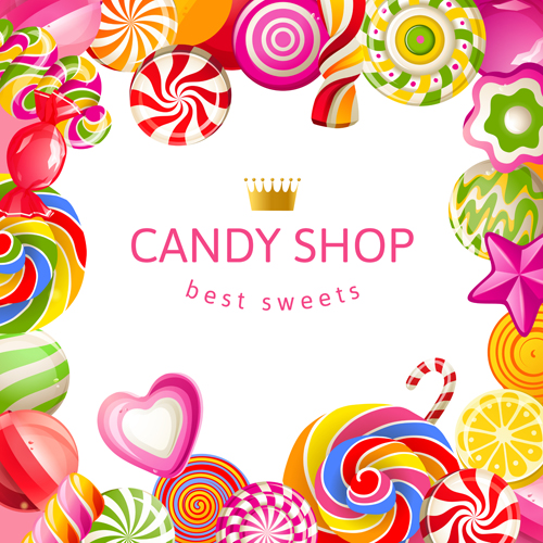 Candy shop background with crown vector 03  