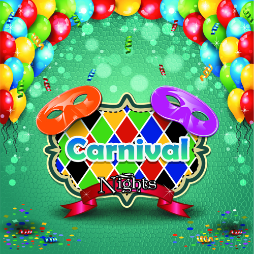 Carnival night background with mask vector 03  