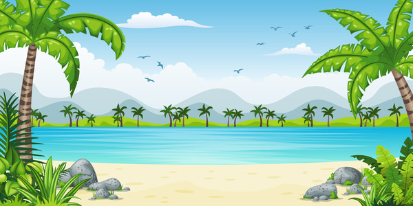 Charming tropical coastal landscape vector material 05  