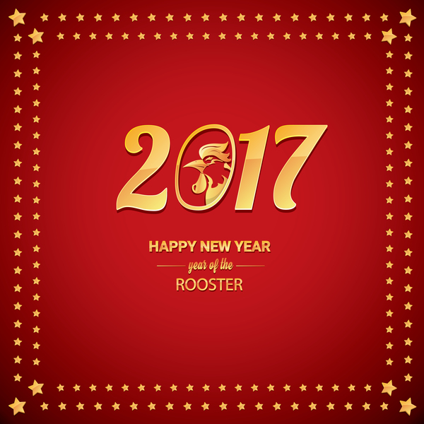 Chinese New Year 2017 with Rooster and red background vector 06  