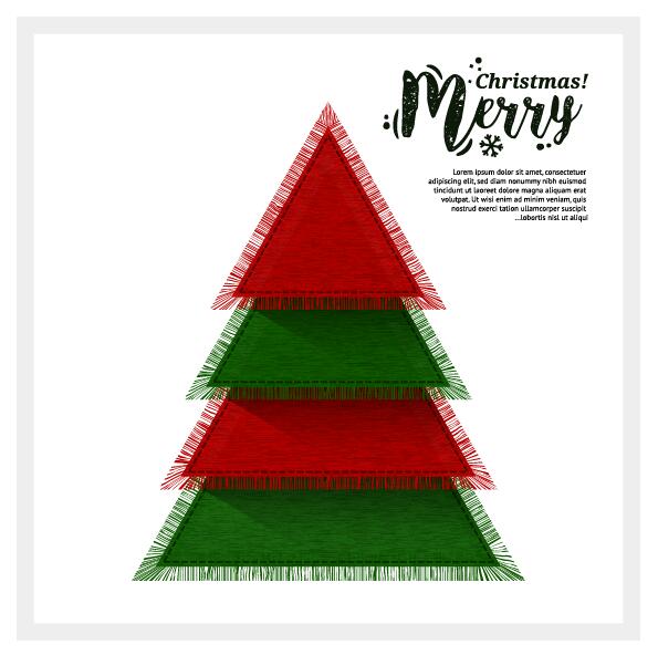 Christmas greeting card with triangle Xmas tree vector 02  