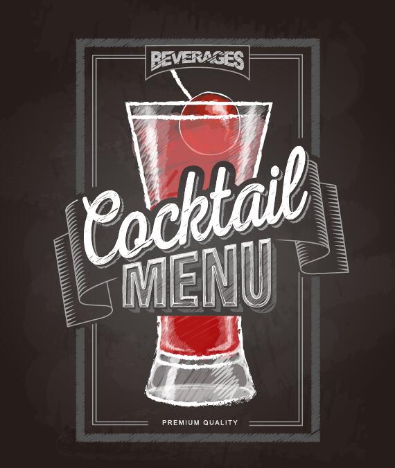 Cocktail menu cover with chalkboard and chalk drawing vector 14  