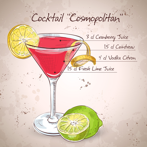 Cocktail poster hand drawing vectors 01  