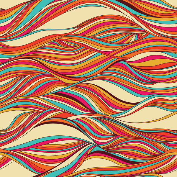 Colored wave decorative pattern seamless vector 08  