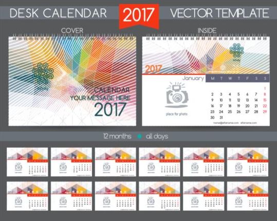 Company 2017 desk calendar design vector template 04  