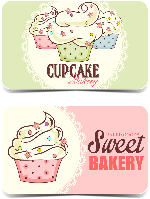 カップケーキ甘いパン屋カード ベクトル 01  