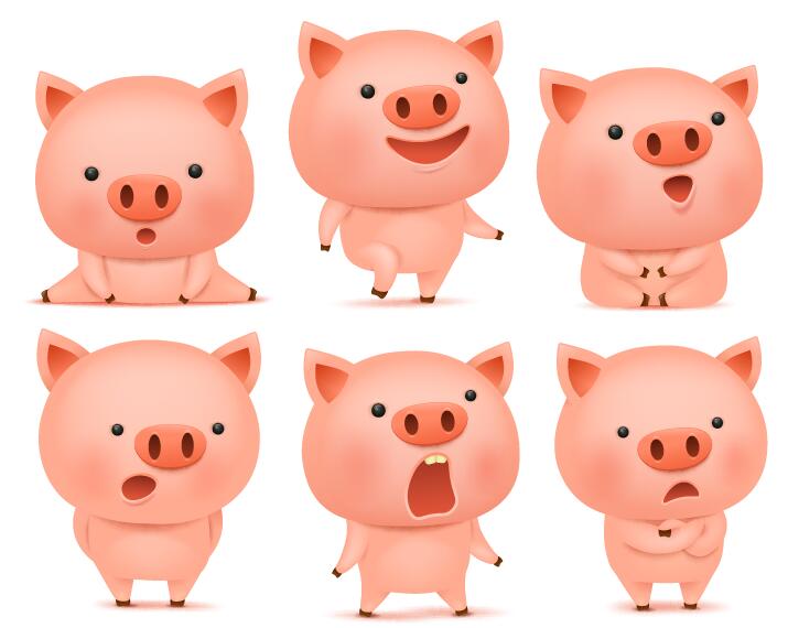 Cute pink pigs vector set 02  