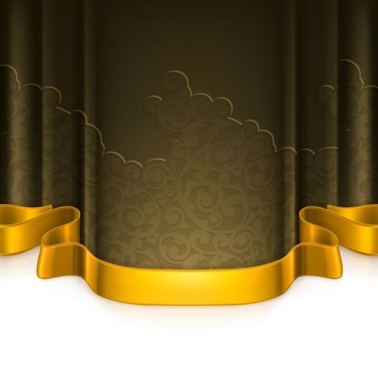 Donkergroen gordijn met gouden decoratieve tape vector  