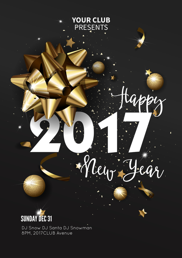 Donkere stijlen Happy New Year 2017 poster template vector 01  