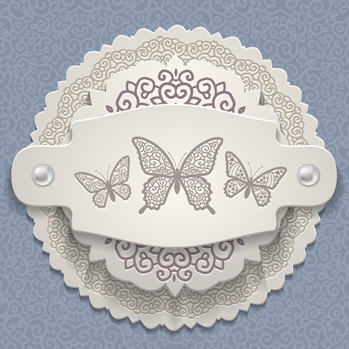 Elegant butterflies vintage card vector material 02  