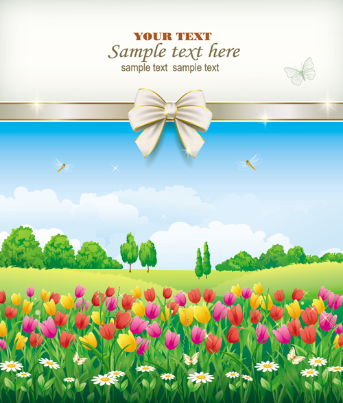 Elegant meadow with flowers art background vector 06  