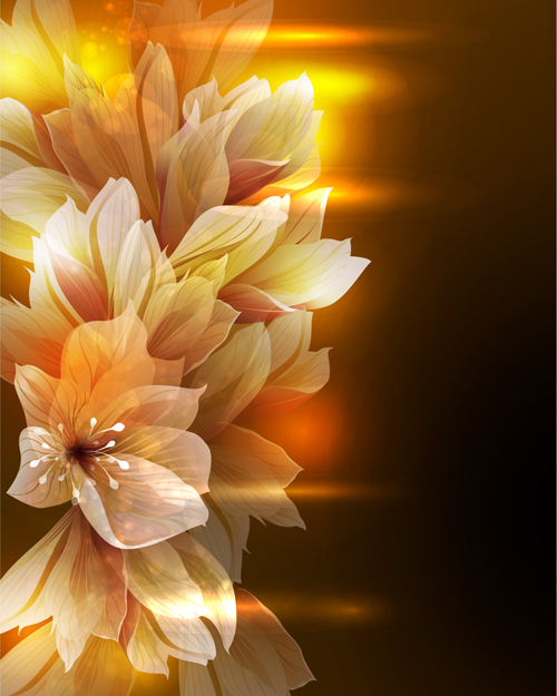 Fantasy flowers shiny vector background 05  