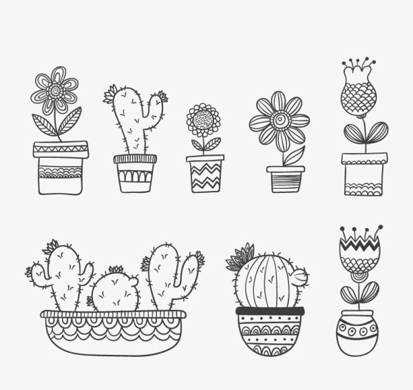 Flower with Potted hand drawn vector  