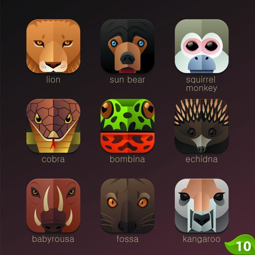 Funny animal icons flat style vector 15  