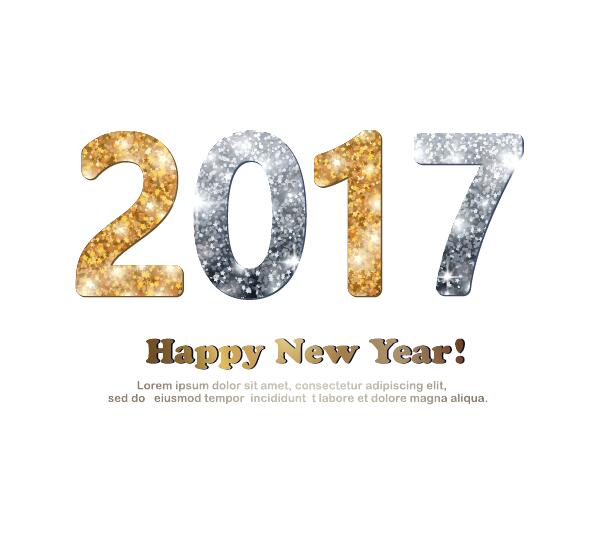 Gold and silver glitter 2017 new year design with white background vector  