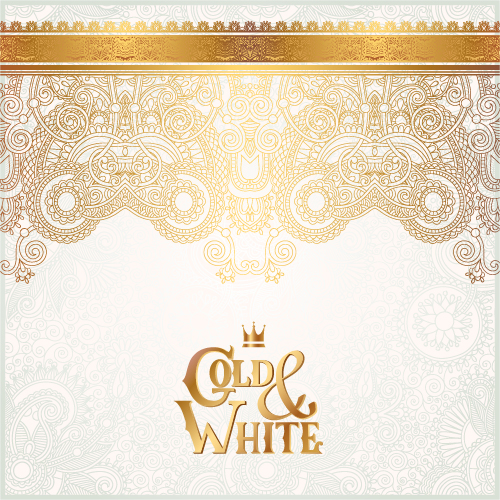 Gold with white floral ornaments background vector illustration set 17  