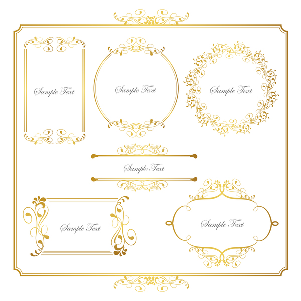 Golden decor calligraphy with frame and borders vector 05  