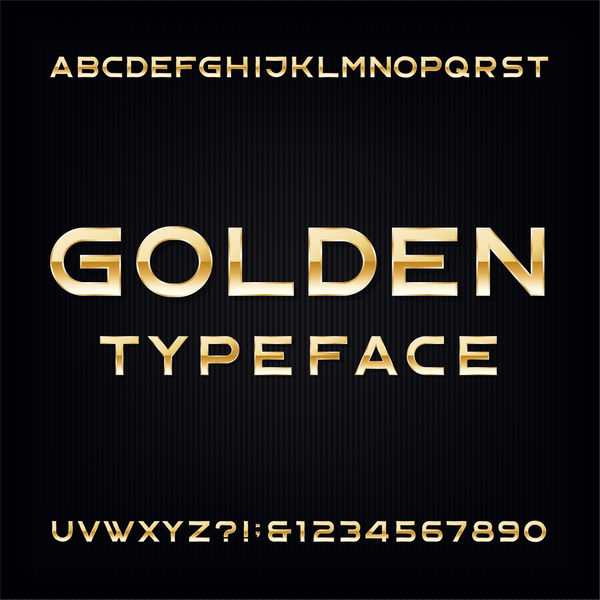 Alfabeto tipografica dorato con vettore di numeri  