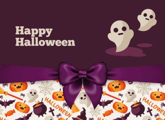 Halloween postcard with beautiful bow vectors 02  