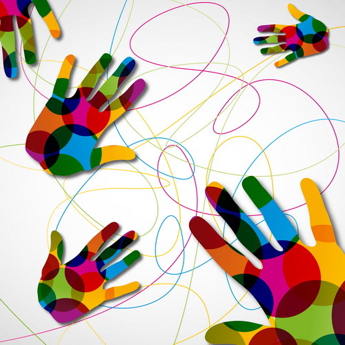 Hand with colored lines vector  