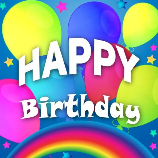 Grattis på födelsedagen vektor med ballong och regnbåge 03  