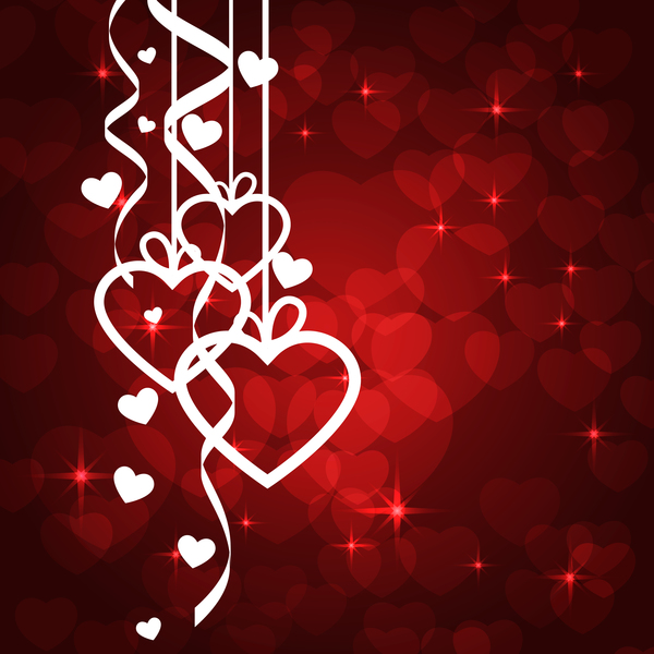バレンタイン赤背景ベクトル 05 と装飾的心  