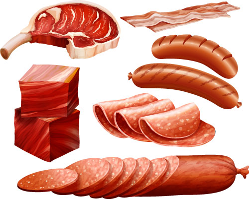 Meats with bacon and sausages vector  