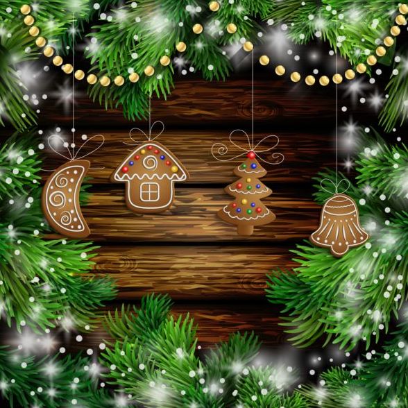 С Рождеством Христовым Поздравительная открытка с дерева фон вектора 15  