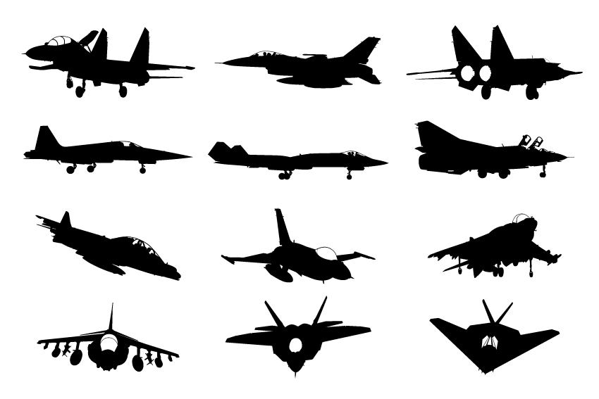 Military plane silhouette vector pack  