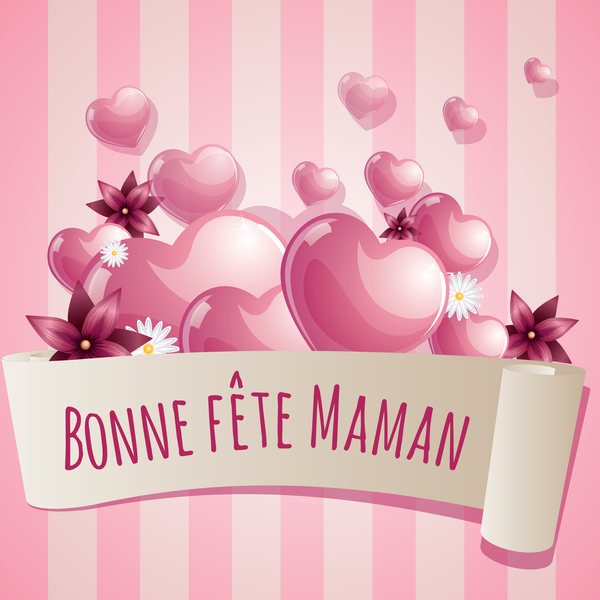 Mothers day banner with pink hearts vector card 02  