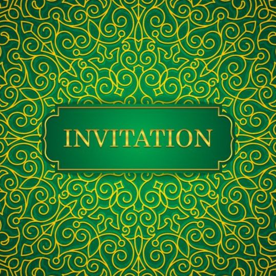 Orante grüne Hochzeits-Einladungskarten Design Vektor 04  