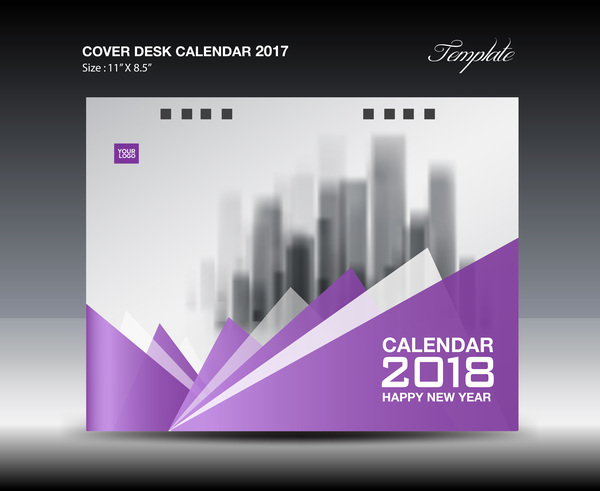 パープルカバーデスクカレンダー2018ベクター素材01  