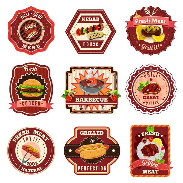 Rest fast food labels vector  
