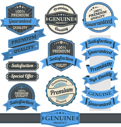 Retro premium quality ribbon labels vector 02  