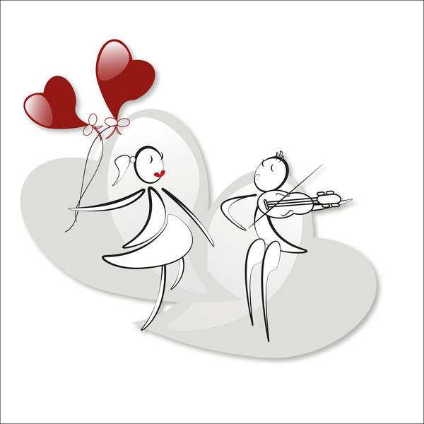 ロマンチックな少年と赤いハートの風船持つ少女ベクトル 07  