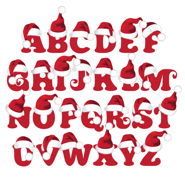 Weihnachtsmützen mit Alphabet-Vektor  