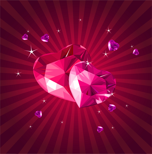 Shining diamond heart valentines day cards vector 07  