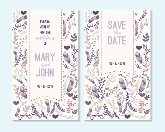 Simple wedding invitation floral card vector 05  