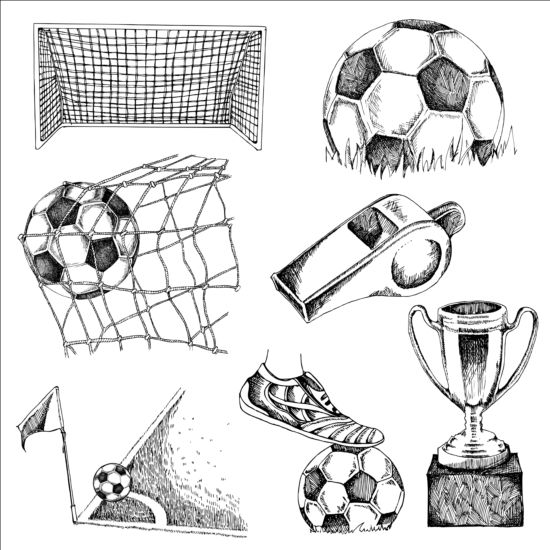 Elementi di calcio disegnati a mano materiale vettoriale 01  