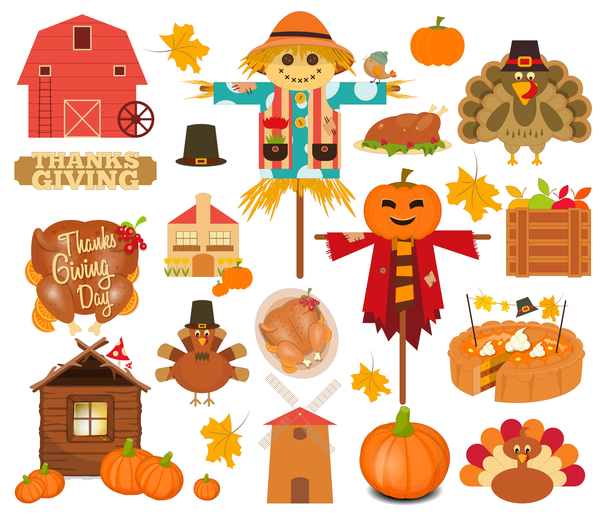 Thanksgiving decoratieve ontwerp vector set  