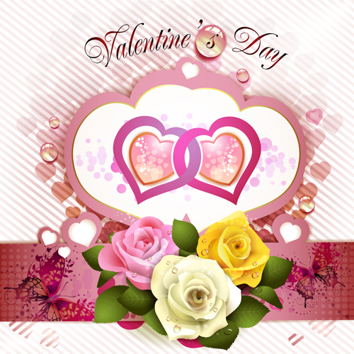 Valentine Day flowers with heart vectors  