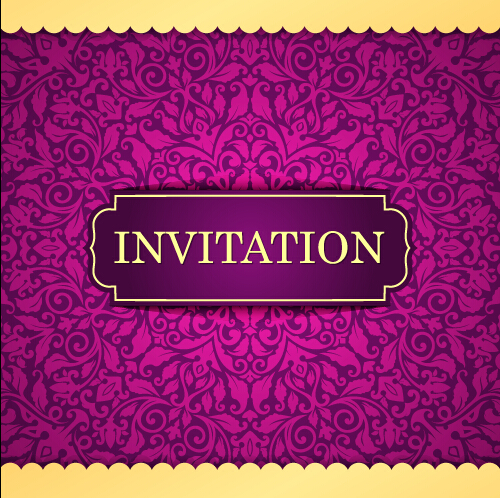 Vintage invitation card with purple floral pattern vector 05  