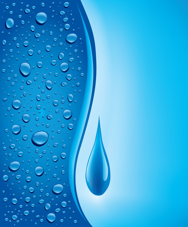 青の抽象的な背景のベクトルと水滴  